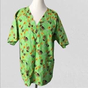 M D Fashion Hawaiian multicolor V neck Scrub top size Medium